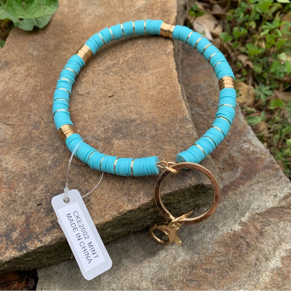 Light Blue Heishi Bead Bangle Key Chain